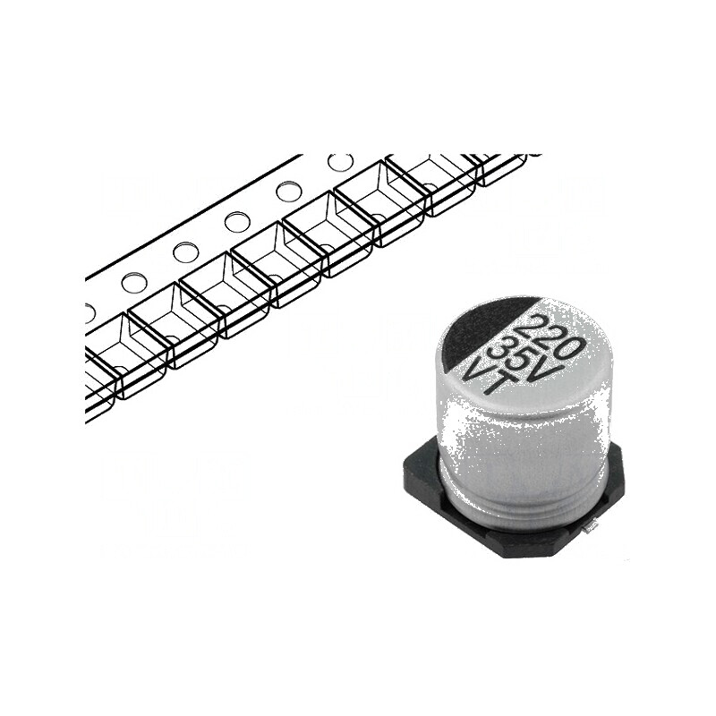 Condensator electrolitic SMD 220uF 35V Ø10x10,5mm ±20% | Electronic-mag.ro | Componente Electronice Condensator electrolitic SMD 220uF 35V Ø10x10,5mm ±20% | Electronic-mag.ro | Componente Electronice