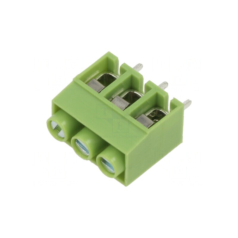 Regletă de conexiuni PCB 90° 5mm 3 piste verde | Electronic-mag.ro | Componente Electronice