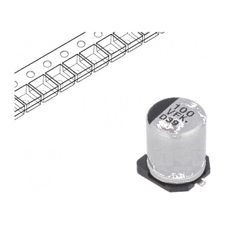 Condensator electrolitic SMD 100uF 35VDC Ø8x10,2mm low ESR | Electronic-mag.ro | Componente Electronice