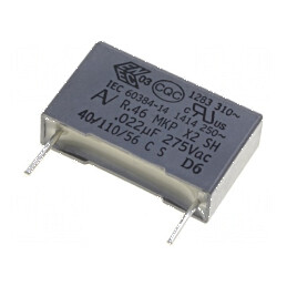 Condensator polipropilenă X2 R46 22nF 18x5x11mm THT ±10% | Electronic-mag.ro | Componente Electronice