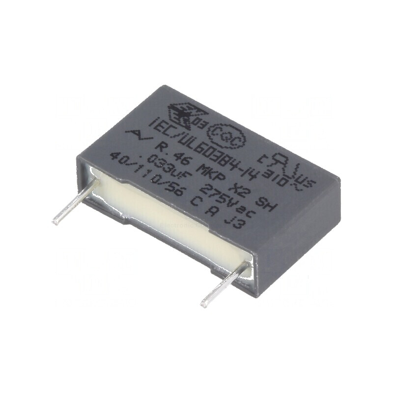 Condensator polipropilenă X2 R46 33nF 18x5x11mm THT ±20% | Electronic-mag.ro | Componente Electronice