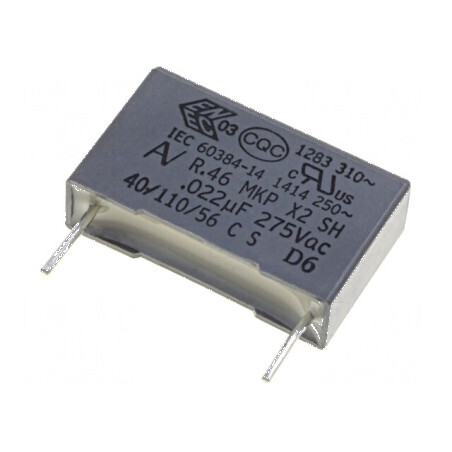 Condensator polipropilenă X2 R46 100nF 18x5x11mm THT ±10% | Electronic-mag.ro | Componente Electronice