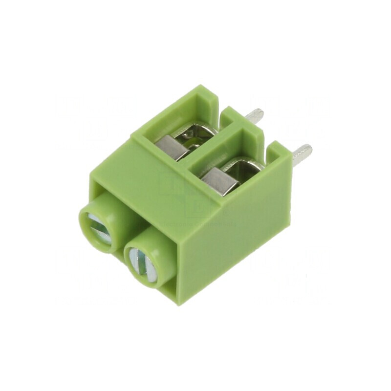 Regletă de conexiuni PCB 90° 5mm 2 piste verde | Electronic-mag.ro | Componente Electronice