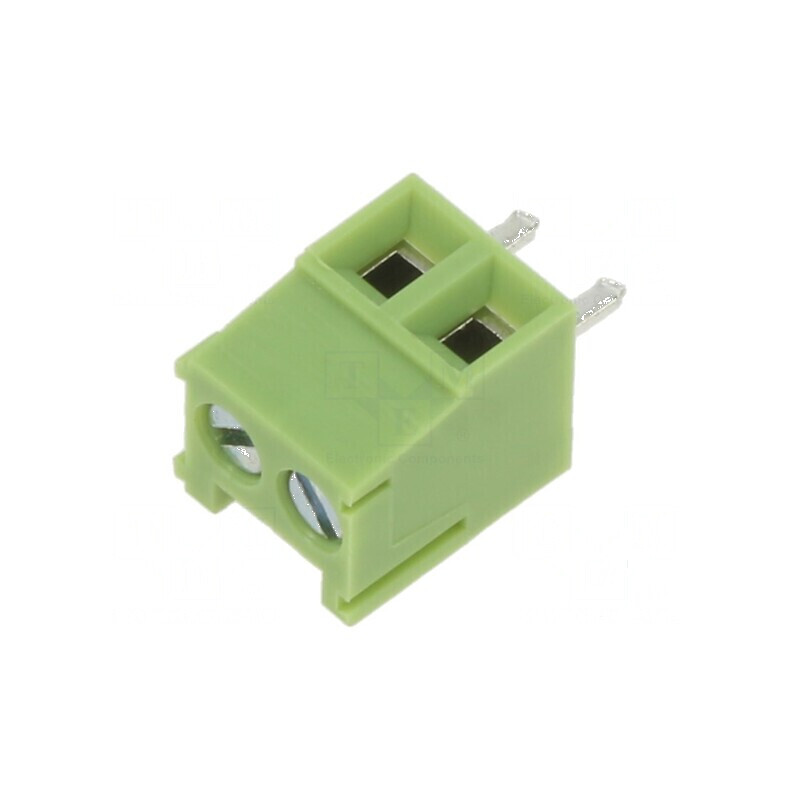 Regletă de conexiuni PCB unghi 90° 3,5mm 2 piste verde | Electronic-mag.ro | Componente Electronice