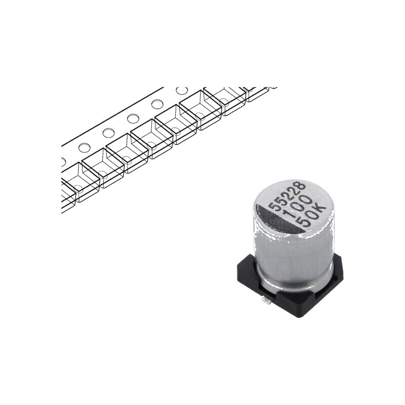 Condensator electrolitic SMD 100uF 50V Ø8x10mm ±20% 2000h | Electronic-mag.ro | Componente Electronice