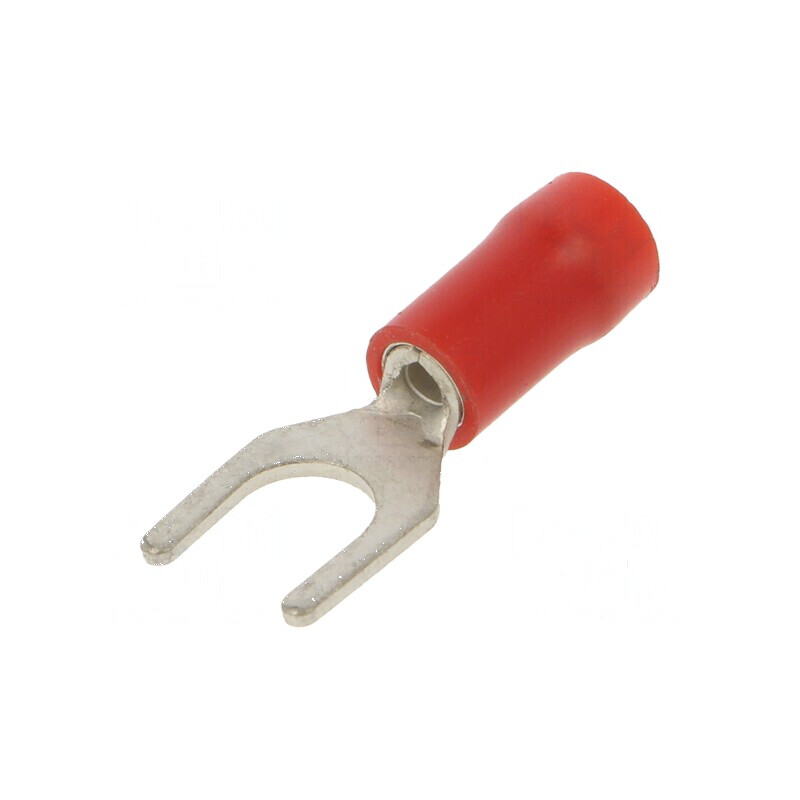 Vârf furcă M5 Ø 5,3mm pentru cablu izolată 0,25-1,5mm2 crimpat | Electronic-mag.ro | Componente Electronice
