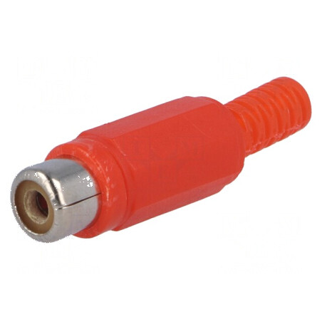 Conector RCA mamă roșu cu manșon drept pentru lipire | Electronic-mag.ro | Componente Electronice