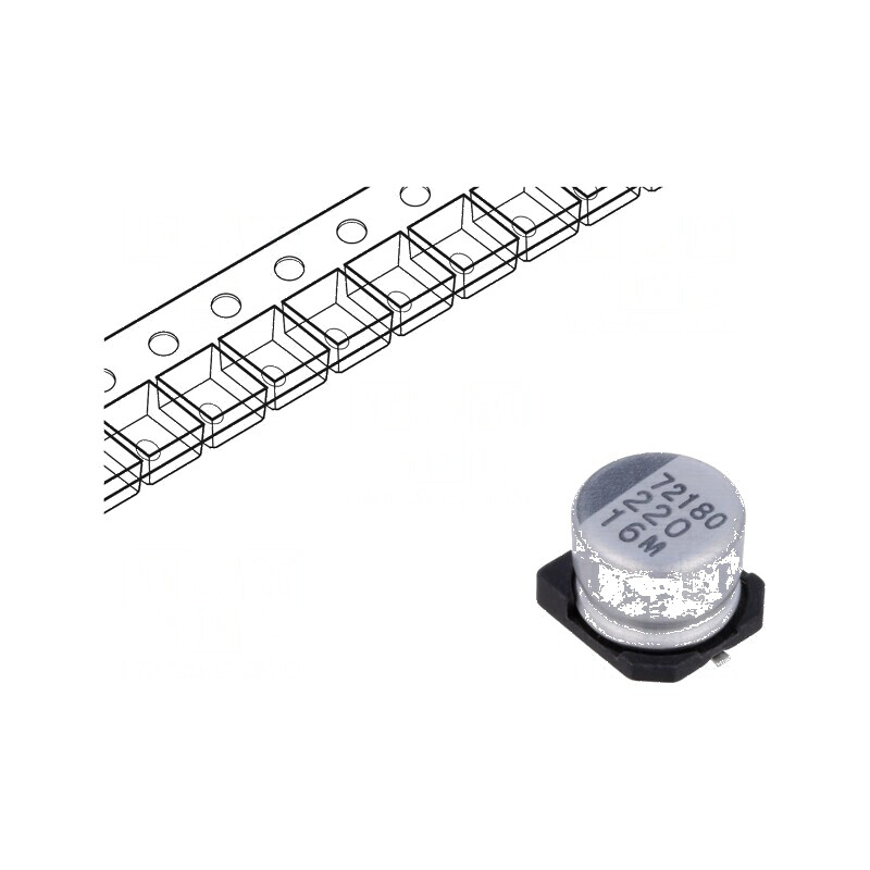 Condensator electrolitic SMD 220uF 16V 3000h Ø8x6,2mm ±20% | Electronic-mag.ro | Componente Electronice