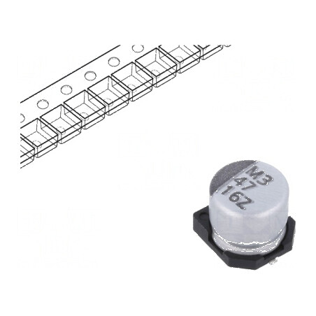 Condensator electrolitic SMD 47uF 16VDC low ESR Ø6,3x5,7mm | Electronic-mag.ro | Componente Electronice