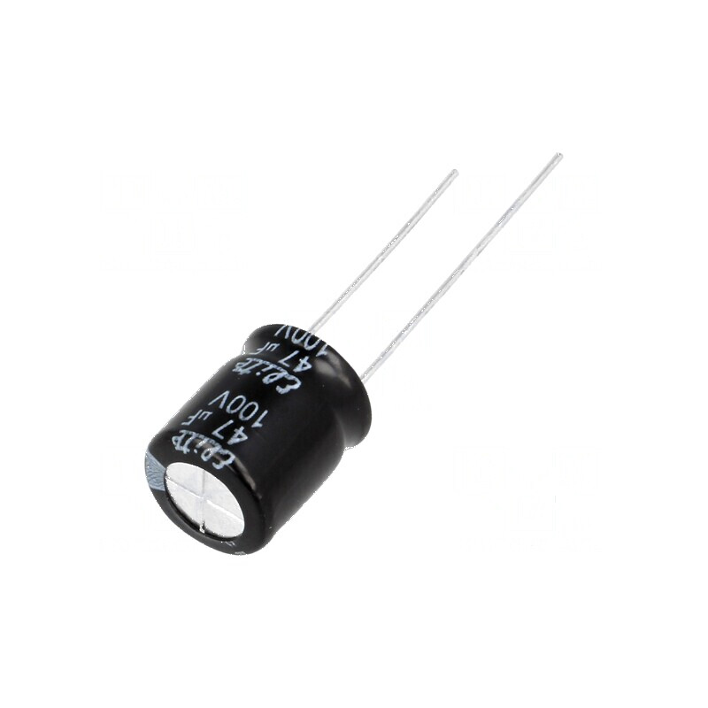 Condensator electrolitic THT 47uF 100VDC Ø10x12,5mm ±20% | Electronic-mag.ro | Componente Electronice Condensator electrolitic THT 47uF 100VDC Ø10x12,5mm ±20% | Electronic-mag.ro | Componente Electronice