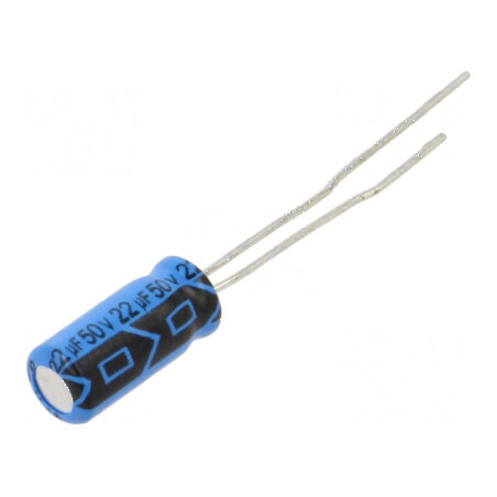Condensator electrolitic THT 22uF 50VDC 2mm ±20% | Electronic-mag.ro | Componente Electronice