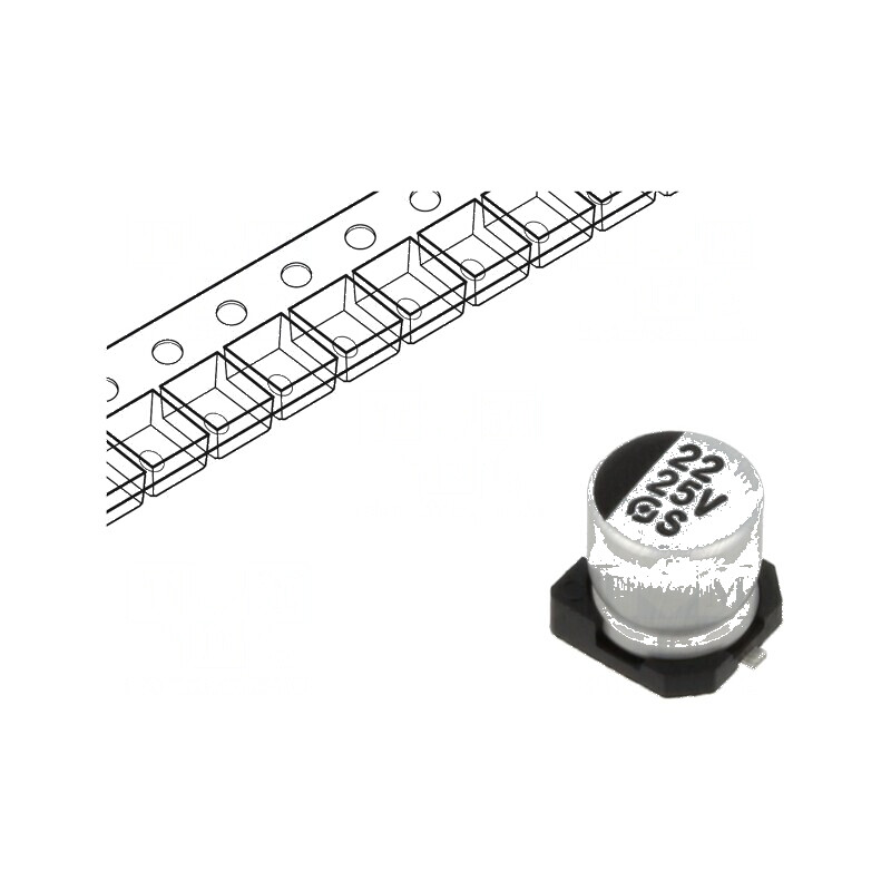 Condensator electrolitic SMD 22uF 25VDC 5x5,4mm ±20% 38mA | Electronic-mag.ro | Componente Electronice