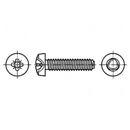 Şurub metal 2x5 cap rotund Pozidriv PZ1 oţel călit | Electronic-mag.ro | Componente Electronice