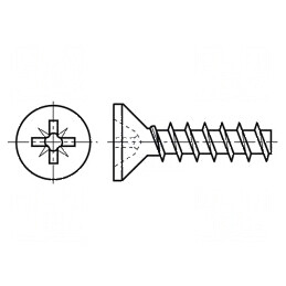 Şurub pentru plastic 3x10 PZ1 îngropat oţel zincat | Electronic-mag.ro | Componente Electronice