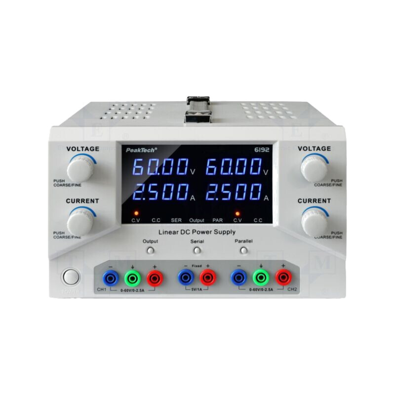 Alimentator: de laborator; multicanal; Ch: 2; 0÷60VDC; 0÷2,5A; 5VDC
