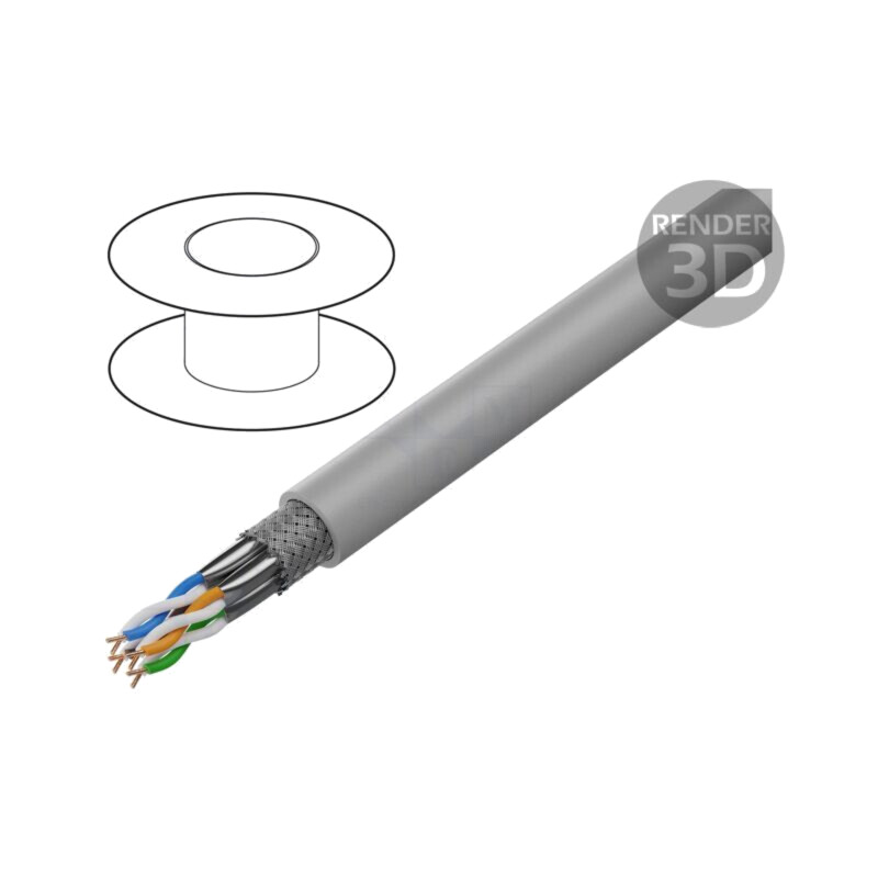 Cablu; S/FTP; 4x2x23AWG; 7; sârmă; Cu; LSZH; gri; 305m; Øcablu: 7,8mm