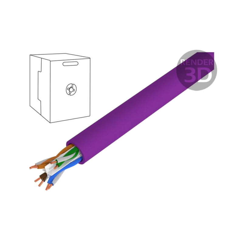 Cablu; U/UTP; 4x2x23AWG; 6; sârmă; Cu; PVC; violet; 305m; CPR: Eca