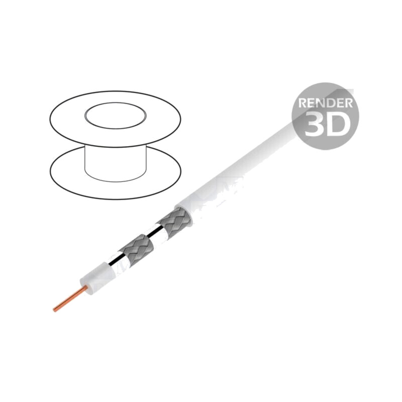 Cablu: coaxial; sârmă; CCS; PVC; alb; 500m; Øcablu: 7mm