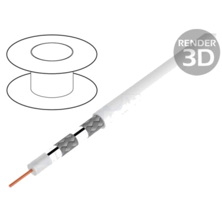 Cablu: coaxial; sârmă; CCS; PVC; alb; 500m; Øcablu: 7mm