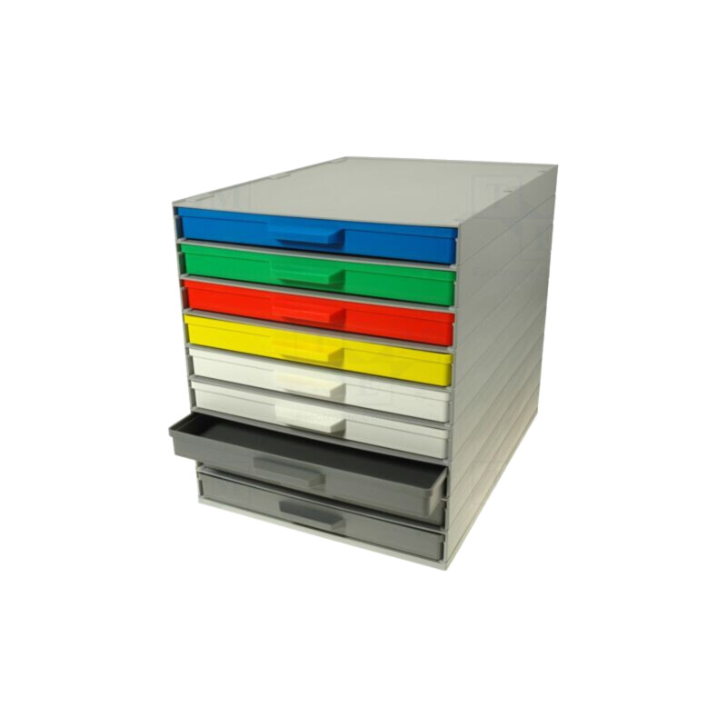 Set cu sertare; staţionară; polistiren; gri; 265mm; 355mm; 305mm