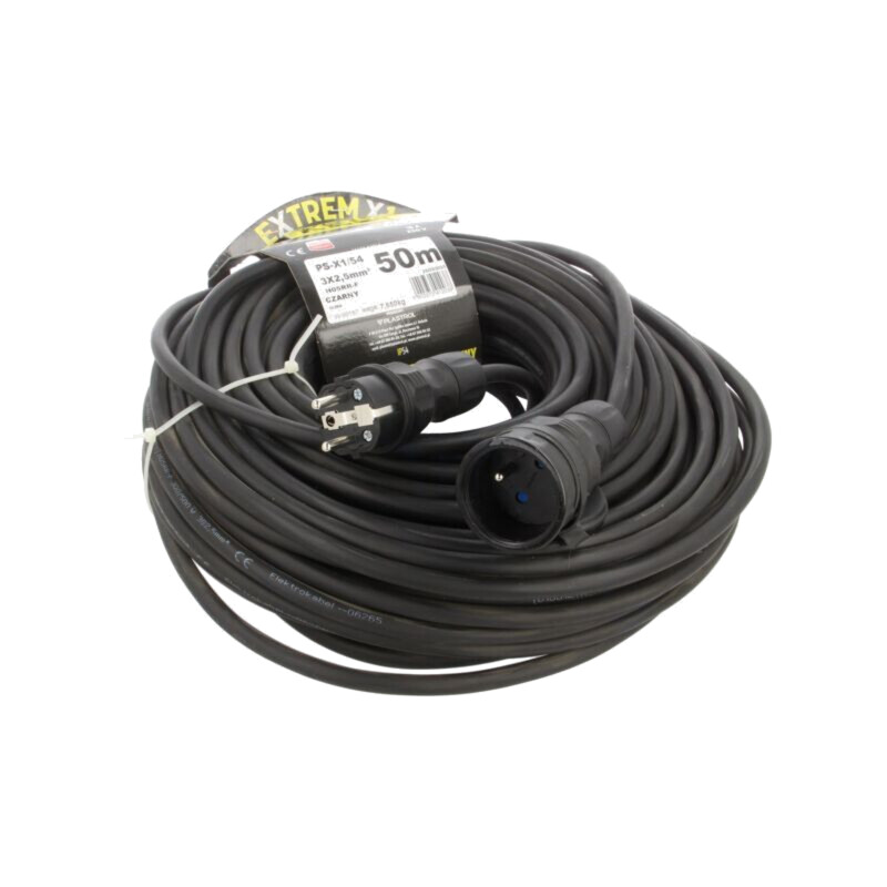 Prelungitor alimentare; 3x2,5mm2; Prize: 1; gumă; negru; 50m; 16A