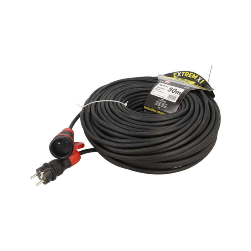 Prelungitor alimentare; 3x2,5mm2; Prize: 1; gumă; negru; 50m; 16A