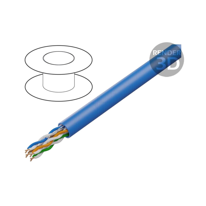 Cablu; U/UTP; 4x2x25AWG; 5e; sârmă; Cu; PVC; albastru; 305m; CPR: Fca