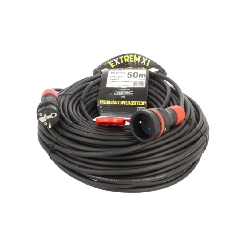 Prelungitor alimentare; 3x1,5mm2; Prize: 1; gumă; negru; 50m; 16A