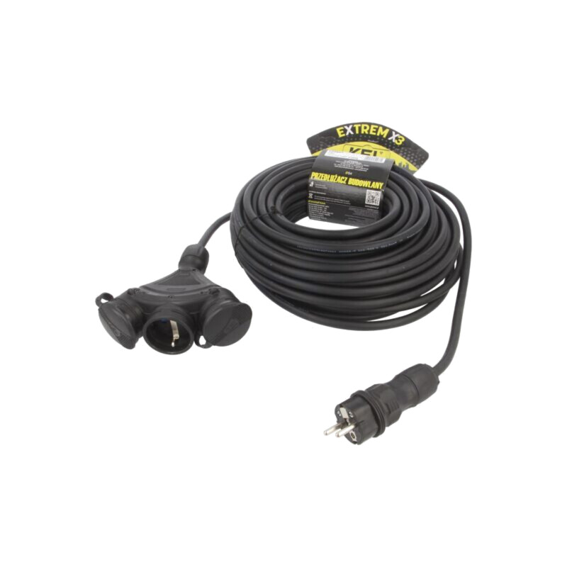 Prelungitor alimentare; 3x2,5mm2; Prize: 3; gumă; negru; 25m; 16A