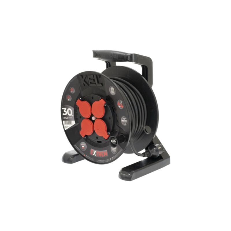 Prelungitor alimentare; 3x1,5mm2; Prize: 4; gumă; negru; 30m; 16A
