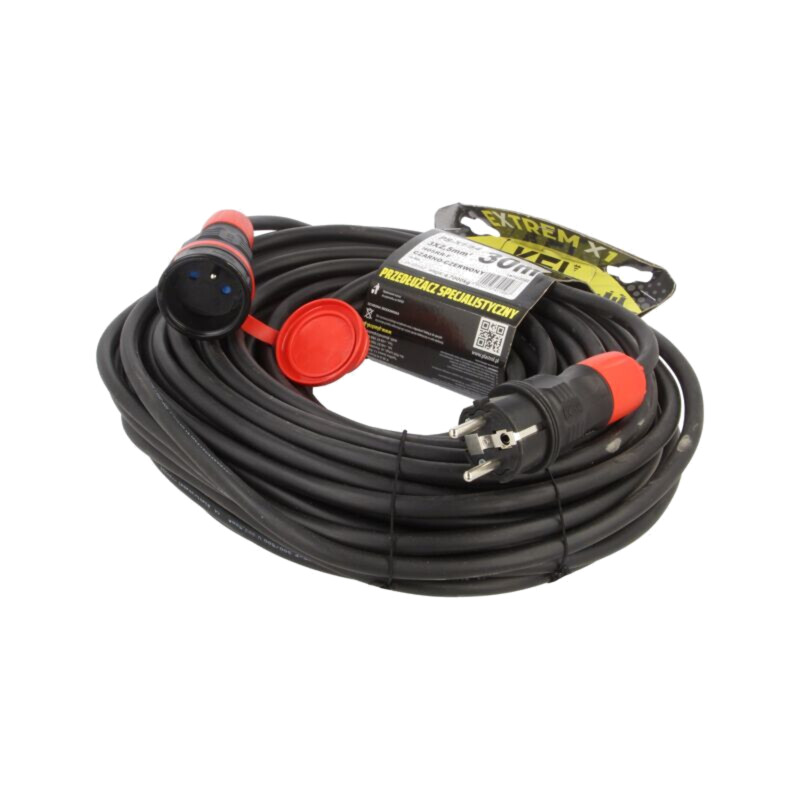 Prelungitor alimentare; 3x2,5mm2; Prize: 1; gumă; negru; 30m; 16A