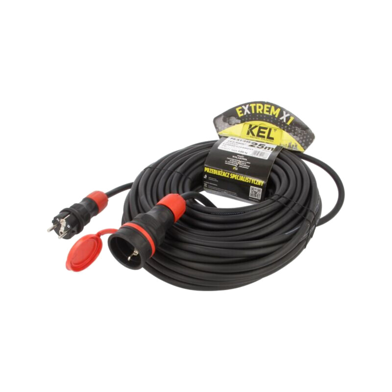 Prelungitor alimentare; 3x2,5mm2; Prize: 1; gumă; negru; 25m; 16A