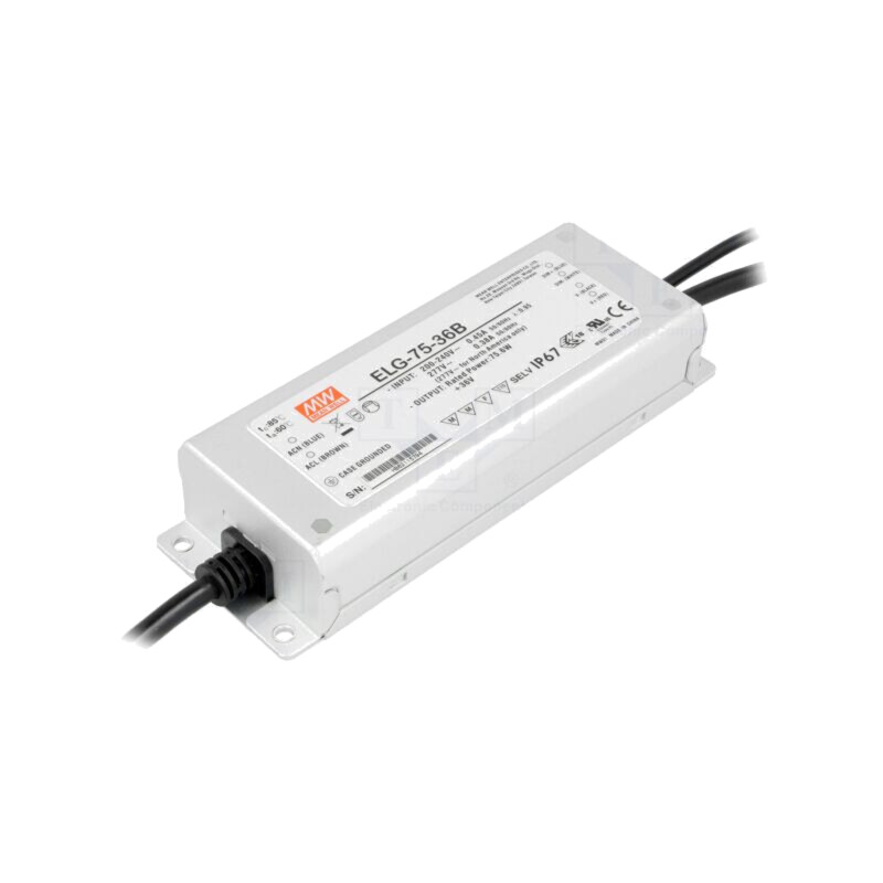 Alimentator: pulsatoriu; LED; 75W; 36VDC; 2,1A; 180÷295VAC; IP67