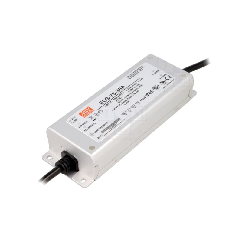 Alimentator: pulsatoriu; LED; 76W; 36VDC; 1,05÷2,1A; 180÷295VAC