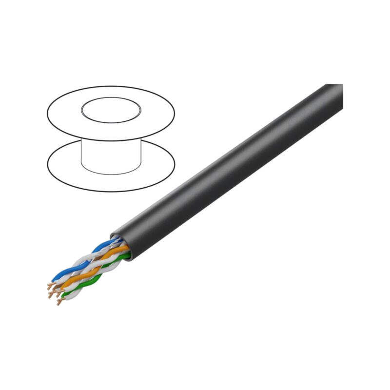 Cablu; U/UTP; 4x2x24AWG; sârmă; CCA; PVC; negru; 305m; Øcablu: 5,2mm