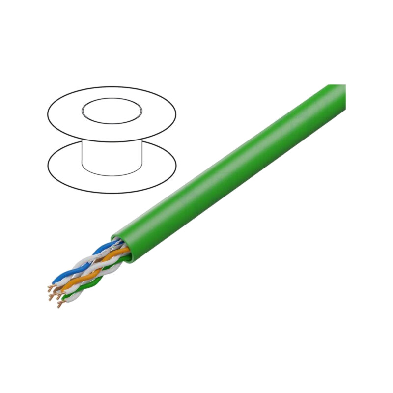 Cablu; U/UTP; 4x2x24AWG; sârmă; CCA; PVC; verde; 305m; Øcablu: 5,2mm