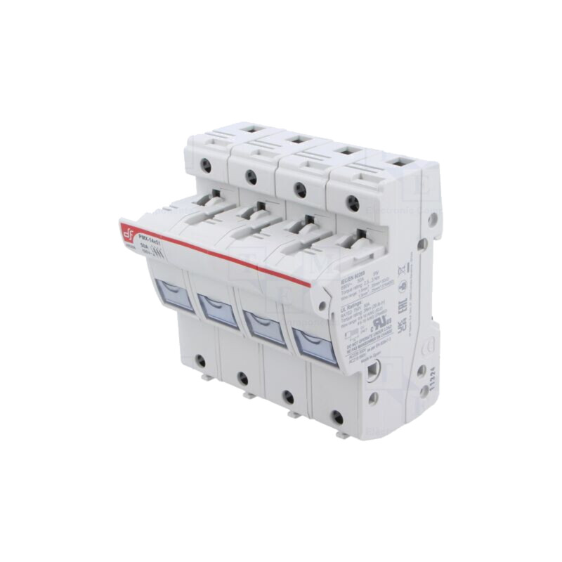 Clemă; siguranţe cilindrice; 14x51mm; pentru şină DIN; 50A; IP20