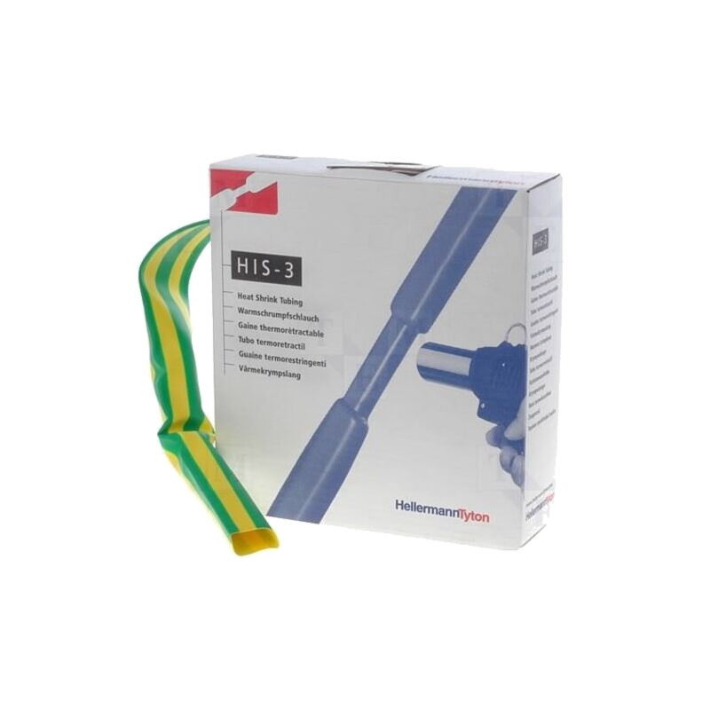 Manşon termocontractabil; 3: 1; 12mm; L: 5m; galben-verde; 25kV/div