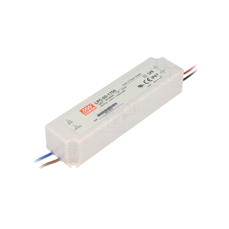 Alimentator: pulsatoriu; LED; 59,5W; 9÷34VDC; 1750mA; 90÷264VAC