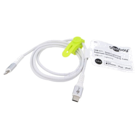 Cablu; USB 2.0; mufă Apple Lightning,USB C mufă; 1m; alb; silicon