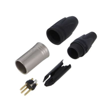 Conector: XLR; mufă; tată; PIN: 3; drept; pe cablu; lipire; 16A; 14AWG