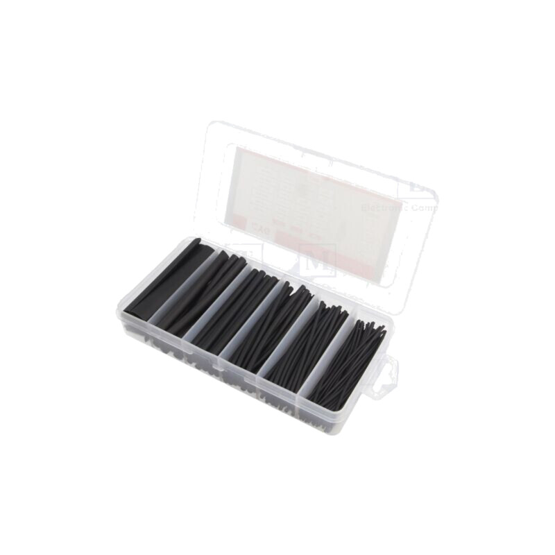 Set de manşoane termocontractabile; 2: 1; 100mm; neagră; 170buc. Set de manşoane termocontractabile; 2: 1; 100mm; neagră; 170buc.