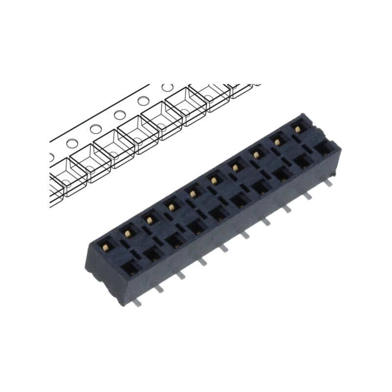 Conector: şiruri pini; mamă; PIN: 20; 2,54mm; aurit; SMT; soclu; rolă Conector: şiruri pini; mamă; PIN: 20; 2,54mm; aurit; SMT; soclu; rolă
