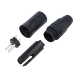 Conector: XLR; mufă; tată; PIN: 3; drept; pe cablu; lipire; 16A; 14AWG