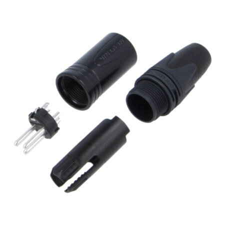 Conector: XLR; mufă; tată; PIN: 3; drept; pe cablu; lipire; 16A; 14AWG