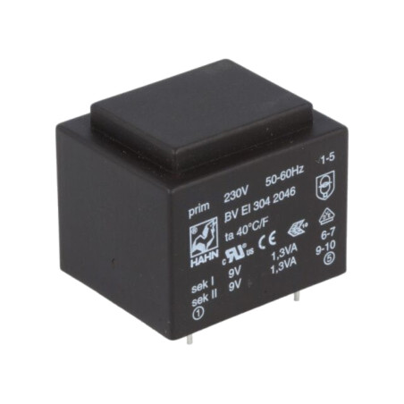 Transformator: încapsulat; 2,6VA; 230VAC; 9V; 9V; 145mA; 145mA; PCB