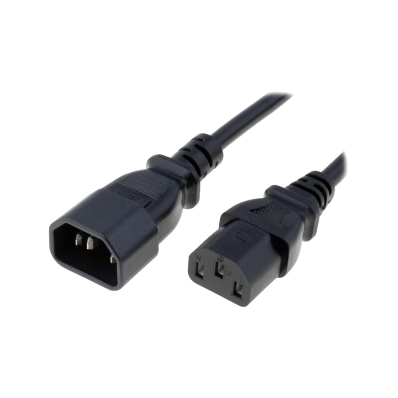 Cablu; 3x1mm2; IEC C13 mamă,IEC C14 tată; PVC; 1,8m; negru; 10A
