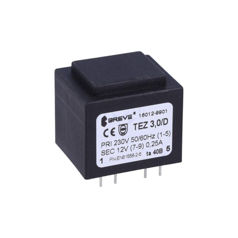 Transformator: încapsulat; 3VA; 230VAC; 12V; 250mA; PCB; IP00; TEZ