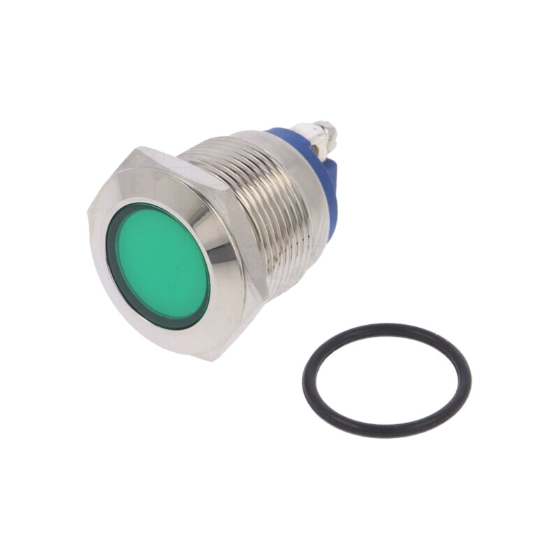 Lampă de control: LED; plată; verde; 12VDC; 12VAC; Ø19mm; cu şurub Lampă de control: LED; plată; verde; 12VDC; 12VAC; Ø19mm; cu şurub
