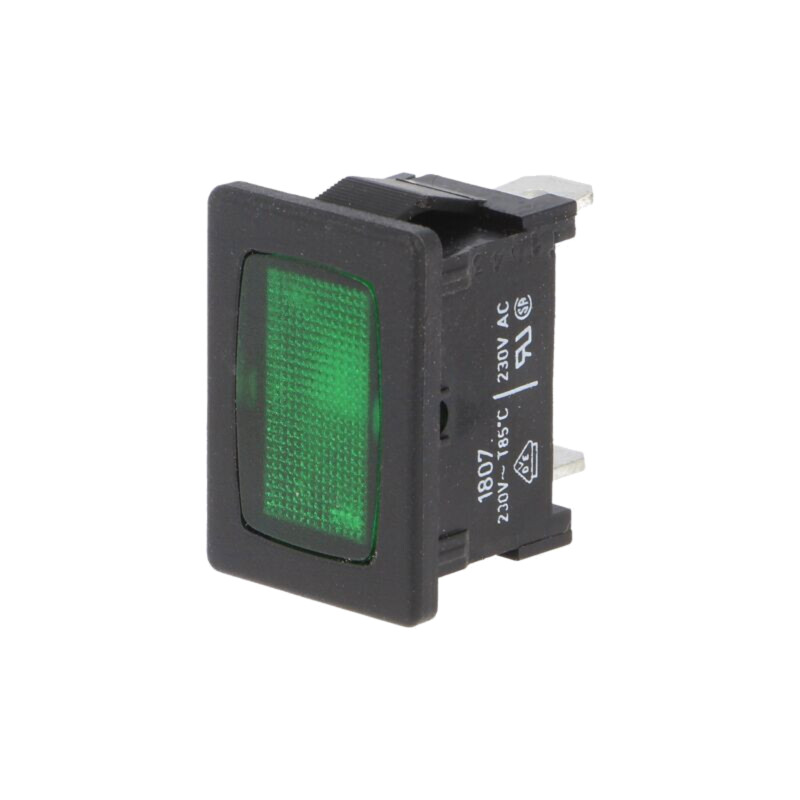 Lampă de control: cu neon; plată; verde; 230VAC; Orif: 19,2x12,9mm